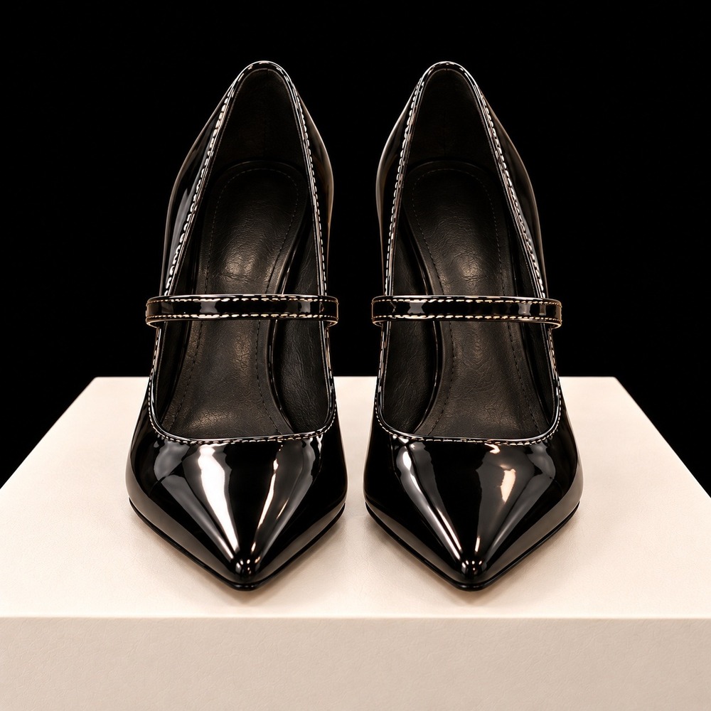Jones New York Candyll Black Patent Mary Jane Gold Block Heel Pumps 8M